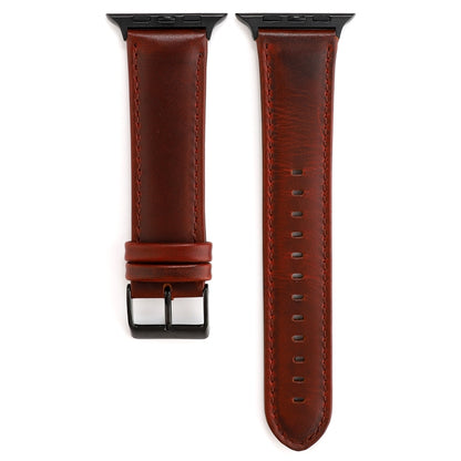 For Apple Watch Series 7 45mm / 6 & SE & 5 & 4 44mm / 3 & 2 & 1 42mm Oil Wax Crazy Horse Texture Genuine Leather Watch Band(Red-brown) by bashfashion
