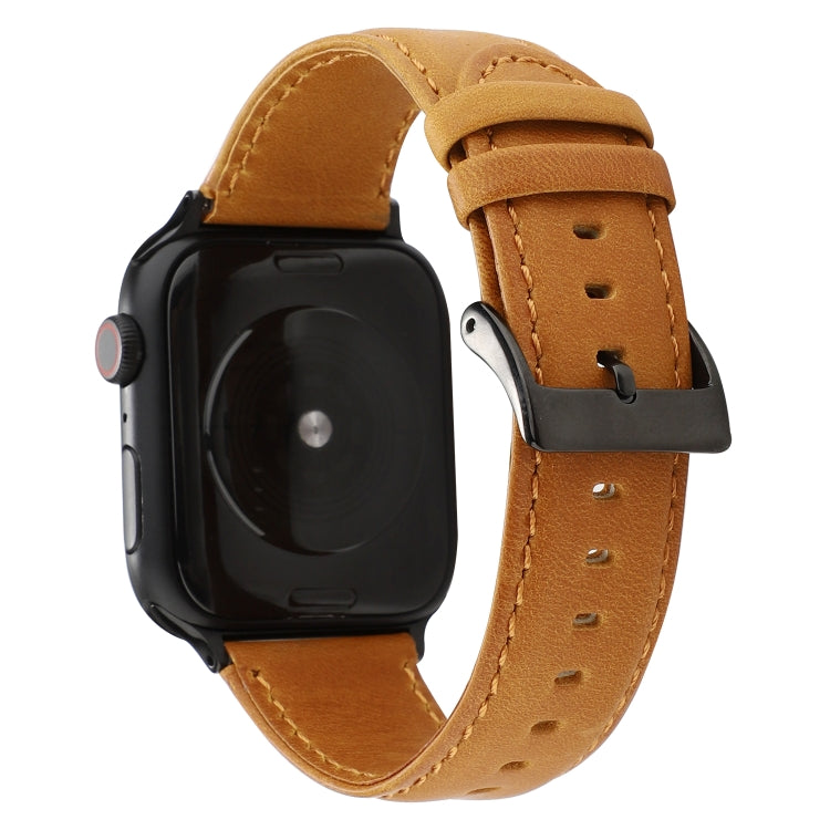 For Apple Watch Series 7 45mm / 6 & SE & 5 & 4 44mm / 3 & 2 & 1 42mm Oil Wax Crazy Horse Texture Genuine Leather Watch Band(Light Brown) by bashfashion
