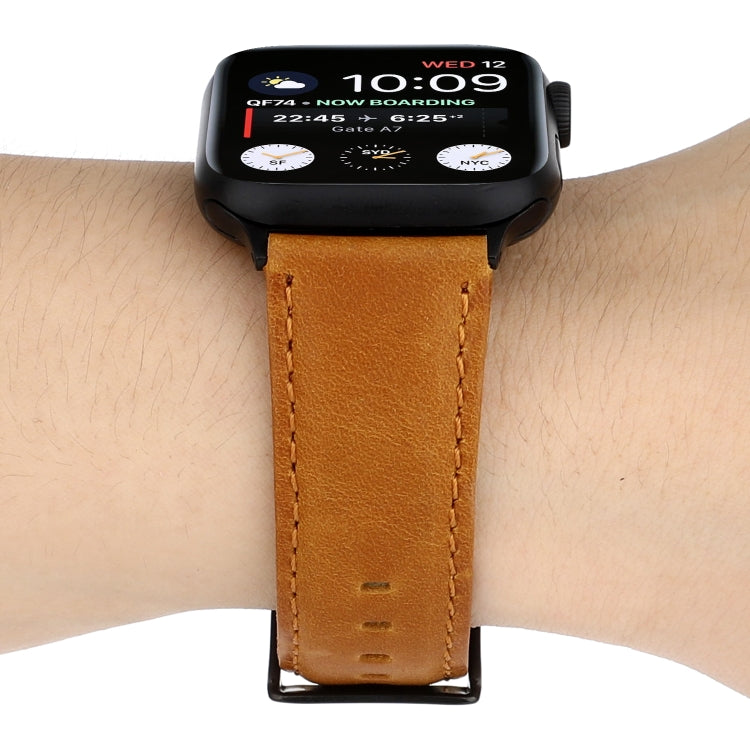 For Apple Watch Series 7 45mm / 6 & SE & 5 & 4 44mm / 3 & 2 & 1 42mm Oil Wax Crazy Horse Texture Genuine Leather Watch Band(Light Brown) by bashfashion