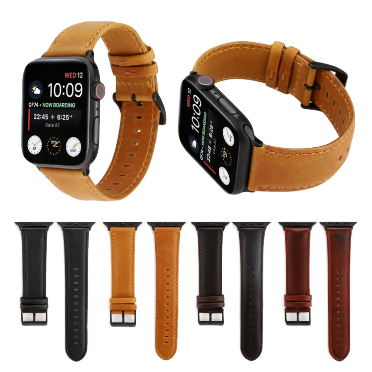 For Apple Watch Series 7 45mm / 6 & SE & 5 & 4 44mm / 3 & 2 & 1 42mm Oil Wax Crazy Horse Texture Genuine Leather Watch Band(Red-brown) by bashfashion