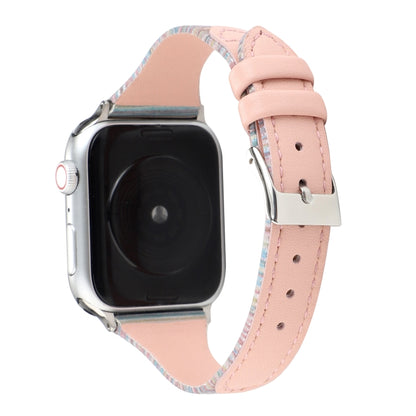 For Apple Watch Series 9&8&7 41mm / SE 3&SE 2&6&SE&5&4 40mm / 3&2&1 38mm Stitching Stripes Genuine Leather Watch Band Watch Band(Pink) by bashfashion