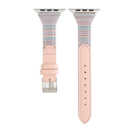 For Apple Watch Series 9&8&7 41mm / SE 3&SE 2&6&SE&5&4 40mm / 3&2&1 38mm Stitching Stripes Genuine Leather Watch Band Watch Band(Pink) by bashfashion