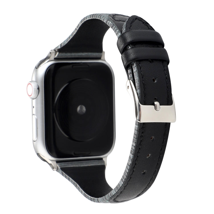 For Apple Watch Series 9&8&7 41mm / SE 3&SE 2&6&SE&5&4 40mm / 3&2&1 38mm Stitching Stripes Genuine Leather Watch Band Watch Band(Black) by bashfashion