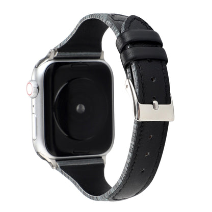 For Apple Watch Series 9&8&7 41mm / SE 3&SE 2&6&SE&5&4 40mm / 3&2&1 38mm Stitching Stripes Genuine Leather Watch Band Watch Band(Black) by bashfashion