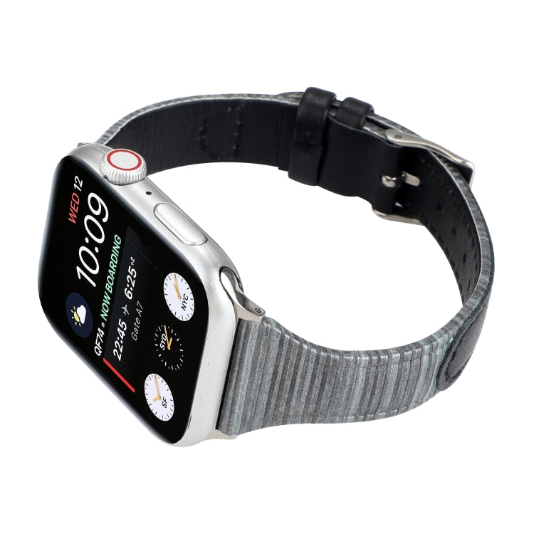 For Apple Watch Series 9&8&7 41mm / SE 3&SE 2&6&SE&5&4 40mm / 3&2&1 38mm Stitching Stripes Genuine Leather Watch Band Watch Band(Black) by bashfashion