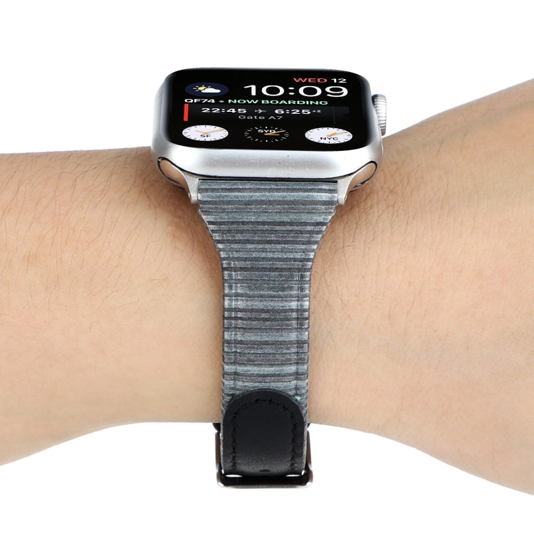 For Apple Watch Series 9&8&7 41mm / SE 3&SE 2&6&SE&5&4 40mm / 3&2&1 38mm Stitching Stripes Genuine Leather Watch Band Watch Band(Black) by bashfashion