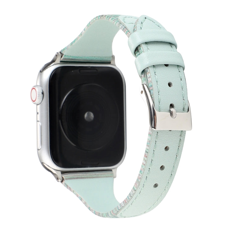 For Apple Watch Series 9&8&7 41mm / SE 3&SE 2&6&SE&5&4 40mm / 3&2&1 38mm Stitching Stripes Genuine Leather Watch Band Watch Band(Green) by bashfashion