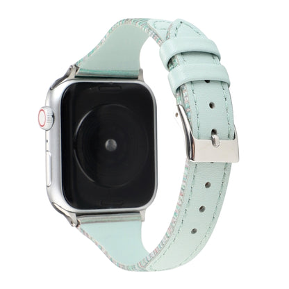 For Apple Watch Series 9&8&7 41mm / SE 3&SE 2&6&SE&5&4 40mm / 3&2&1 38mm Stitching Stripes Genuine Leather Watch Band Watch Band(Green) by bashfashion