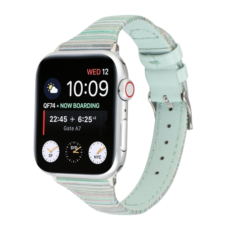 For Apple Watch Series 9&8&7 41mm / SE 3&SE 2&6&SE&5&4 40mm / 3&2&1 38mm Stitching Stripes Genuine Leather Watch Band Watch Band(Green) by bashfashion