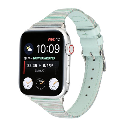 For Apple Watch Series 9&8&7 41mm / SE 3&SE 2&6&SE&5&4 40mm / 3&2&1 38mm Stitching Stripes Genuine Leather Watch Band Watch Band(Green) by bashfashion