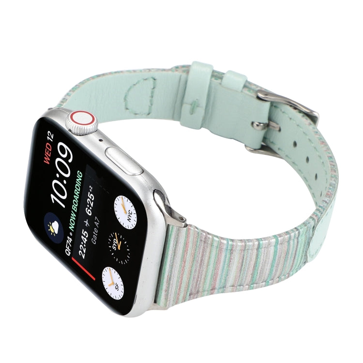 For Apple Watch Series 9&8&7 41mm / SE 3&SE 2&6&SE&5&4 40mm / 3&2&1 38mm Stitching Stripes Genuine Leather Watch Band Watch Band(Green) by bashfashion