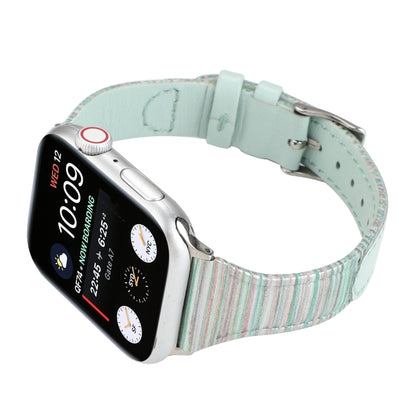 For Apple Watch Series 9&8&7 41mm / SE 3&SE 2&6&SE&5&4 40mm / 3&2&1 38mm Stitching Stripes Genuine Leather Watch Band Watch Band(Green) by bashfashion