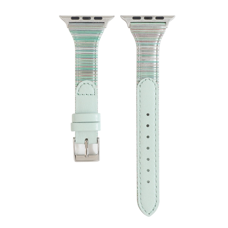 For Apple Watch Series 9&8&7 41mm / SE 3&SE 2&6&SE&5&4 40mm / 3&2&1 38mm Stitching Stripes Genuine Leather Watch Band Watch Band(Green) by bashfashion