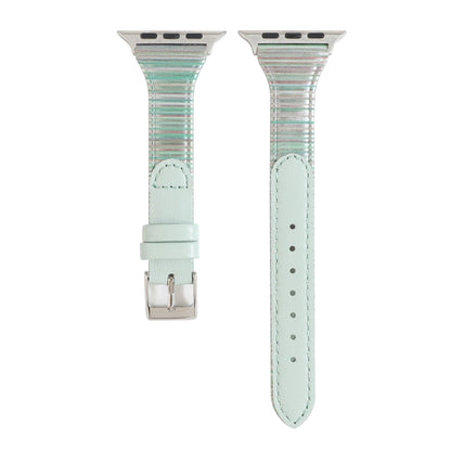 For Apple Watch Series 9&8&7 41mm / SE 3&SE 2&6&SE&5&4 40mm / 3&2&1 38mm Stitching Stripes Genuine Leather Watch Band Watch Band(Green) by bashfashion