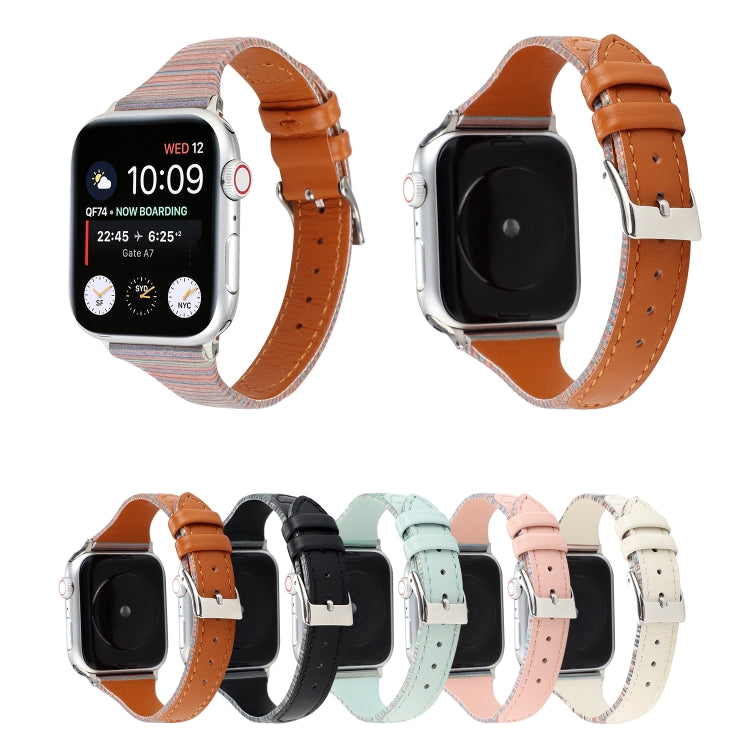 For Apple Watch Series 9&8&7 41mm / SE 3&SE 2&6&SE&5&4 40mm / 3&2&1 38mm Stitching Stripes Genuine Leather Watch Band Watch Band(Green) by bashfashion
