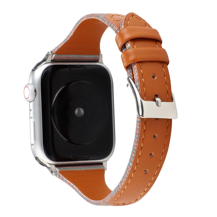 For Apple Watch Series 7 41mm / 6 & SE & 5 & 4 40mm / 3 & 2 & 1 38mm Stitching Stripes Genuine Leather Watch Band Watch Band(Brown) by bashfashion