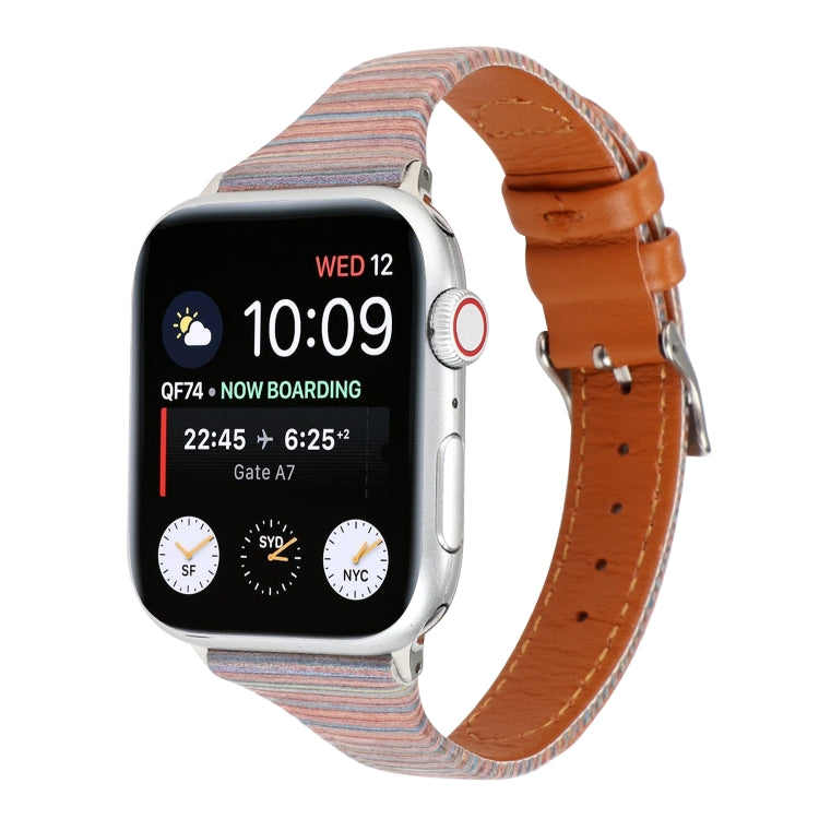 For Apple Watch Series 7 41mm / 6 & SE & 5 & 4 40mm / 3 & 2 & 1 38mm Stitching Stripes Genuine Leather Watch Band Watch Band(Brown) by bashfashion