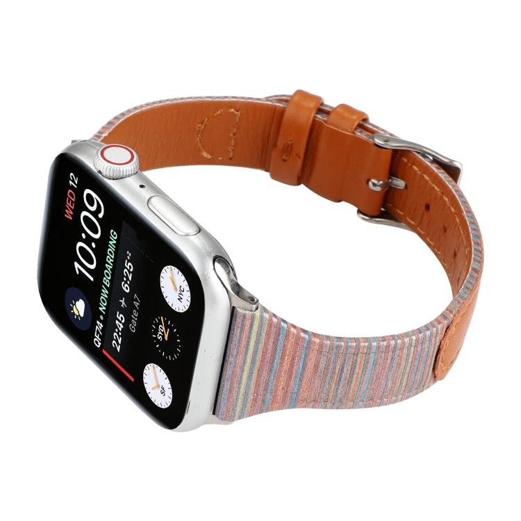 For Apple Watch Series 7 41mm / 6 & SE & 5 & 4 40mm / 3 & 2 & 1 38mm Stitching Stripes Genuine Leather Watch Band Watch Band(Brown) by bashfashion