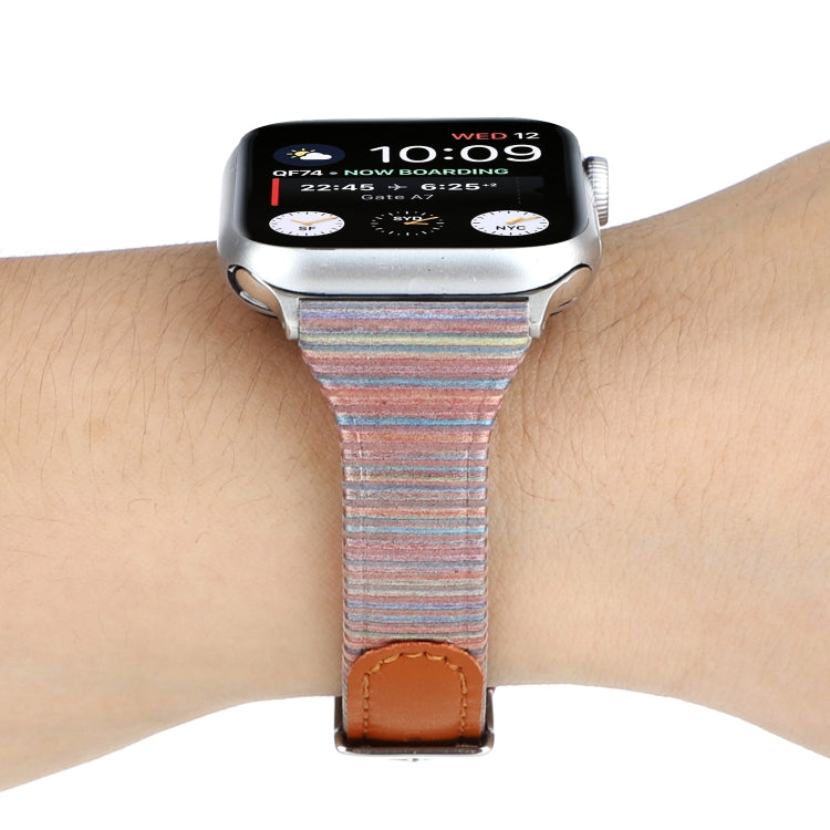 For Apple Watch Series 7 41mm / 6 & SE & 5 & 4 40mm / 3 & 2 & 1 38mm Stitching Stripes Genuine Leather Watch Band Watch Band(Brown) by bashfashion