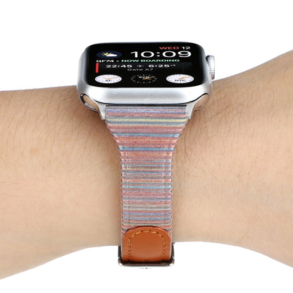 For Apple Watch Series 7 41mm / 6 & SE & 5 & 4 40mm / 3 & 2 & 1 38mm Stitching Stripes Genuine Leather Watch Band Watch Band(Brown) by bashfashion