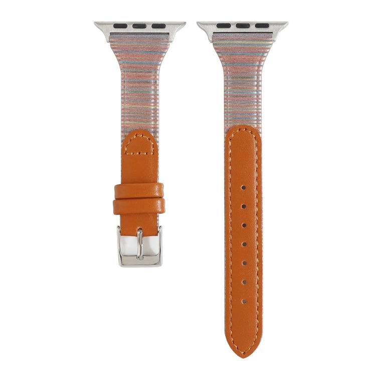 For Apple Watch Series 7 41mm / 6 & SE & 5 & 4 40mm / 3 & 2 & 1 38mm Stitching Stripes Genuine Leather Watch Band Watch Band(Brown) by bashfashion