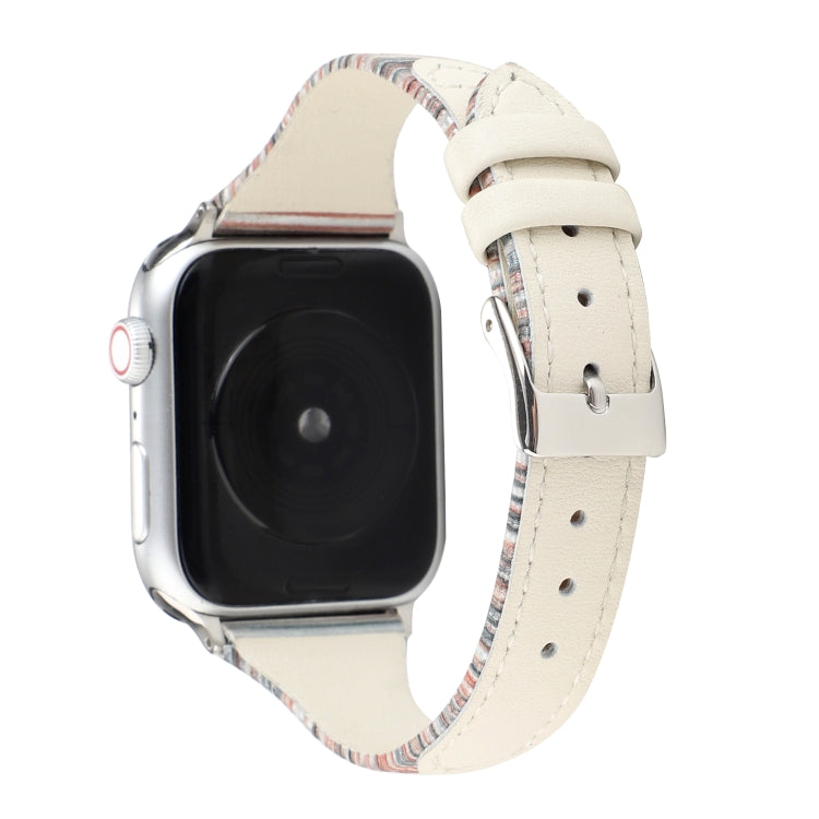 For Apple Watch Ultra 49mm&Watch Ultra 2 49mm / Series 9&8&7 45mm / SE 3&SE 2&6&SE&5&4 44mm / 3&2&1 42mm Stitching Stripes Genuine Leather Watch Band Watch Band(White) by bashfashion