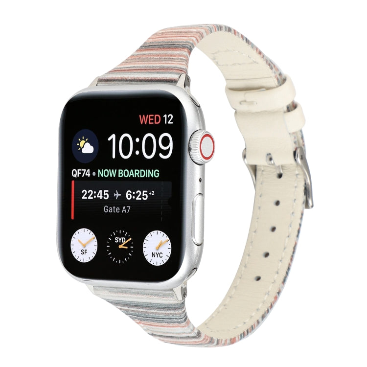 For Apple Watch Ultra 49mm&Watch Ultra 2 49mm / Series 9&8&7 45mm / SE 3&SE 2&6&SE&5&4 44mm / 3&2&1 42mm Stitching Stripes Genuine Leather Watch Band Watch Band(White) by bashfashion