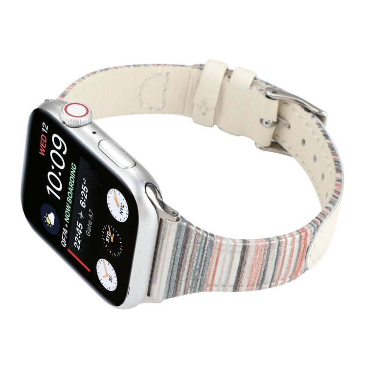 For Apple Watch Ultra 49mm&Watch Ultra 2 49mm / Series 9&8&7 45mm / SE 3&SE 2&6&SE&5&4 44mm / 3&2&1 42mm Stitching Stripes Genuine Leather Watch Band Watch Band(White) by bashfashion