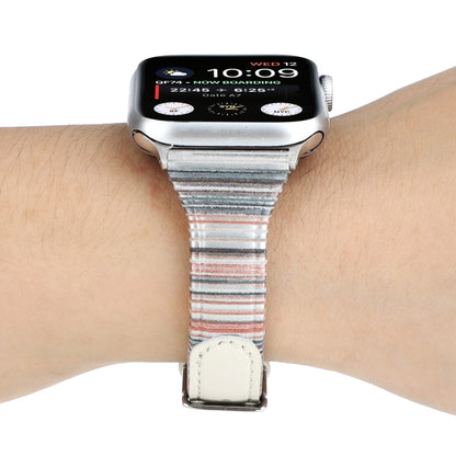 For Apple Watch Ultra 49mm&Watch Ultra 2 49mm / Series 9&8&7 45mm / SE 3&SE 2&6&SE&5&4 44mm / 3&2&1 42mm Stitching Stripes Genuine Leather Watch Band Watch Band(White) by bashfashion