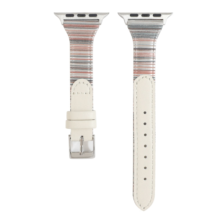 For Apple Watch Ultra 49mm&Watch Ultra 2 49mm / Series 9&8&7 45mm / SE 3&SE 2&6&SE&5&4 44mm / 3&2&1 42mm Stitching Stripes Genuine Leather Watch Band Watch Band(White) by bashfashion