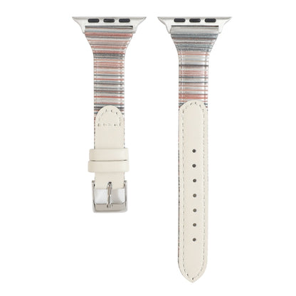 For Apple Watch Ultra 49mm&Watch Ultra 2 49mm / Series 9&8&7 45mm / SE 3&SE 2&6&SE&5&4 44mm / 3&2&1 42mm Stitching Stripes Genuine Leather Watch Band Watch Band(White) by bashfashion