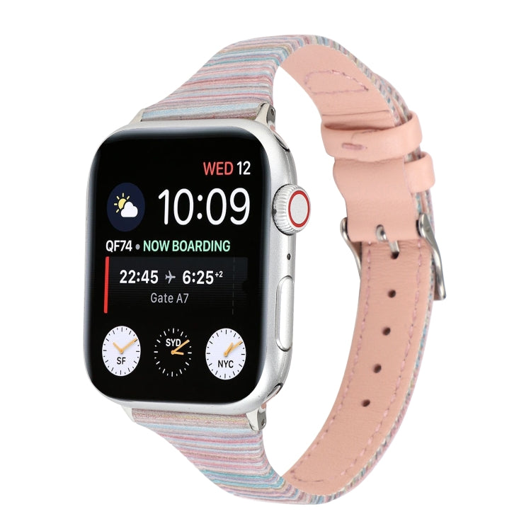 For Apple Watch Ultra 49mm&Watch Ultra 2 49mm / Series 9&8&7 45mm / SE 3&SE 2&6&SE&5&4 44mm / 3&2&1 42mm Stitching Stripes Genuine Leather Watch Band Watch Band(Pink) by bashfashion