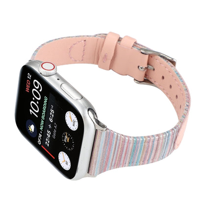 For Apple Watch Ultra 49mm&Watch Ultra 2 49mm / Series 9&8&7 45mm / SE 3&SE 2&6&SE&5&4 44mm / 3&2&1 42mm Stitching Stripes Genuine Leather Watch Band Watch Band(Pink) by bashfashion