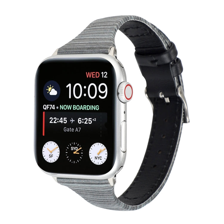 For Apple Watch Ultra 49mm&Watch Ultra 2 49mm / Series 9&8&7 45mm / SE 3&SE 2&6&SE&5&4 44mm / 3&2&1 42mm Stitching Stripes Genuine Leather Watch Band Watch Band(Black) by bashfashion