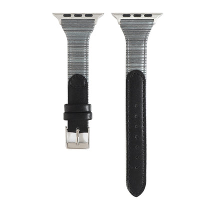 For Apple Watch Ultra 49mm&Watch Ultra 2 49mm / Series 9&8&7 45mm / SE 3&SE 2&6&SE&5&4 44mm / 3&2&1 42mm Stitching Stripes Genuine Leather Watch Band Watch Band(Black) by bashfashion