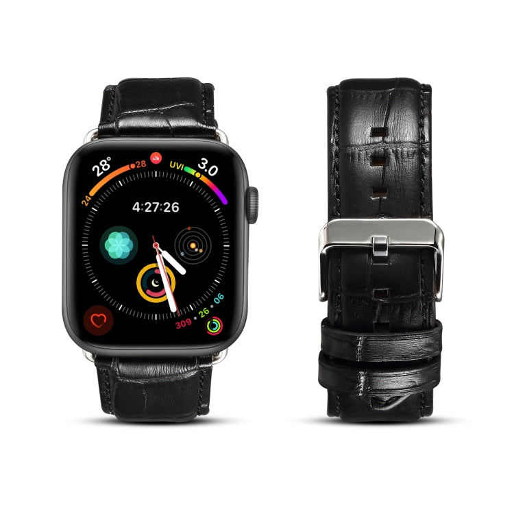 For Apple Watch Series 9&8&7 41mm / SE 3&SE 2&6&SE&5&4 40mm / 3&2&1 38mm Cowhide Crocodile Texture Strap Watch Band(Black) by bashfashion