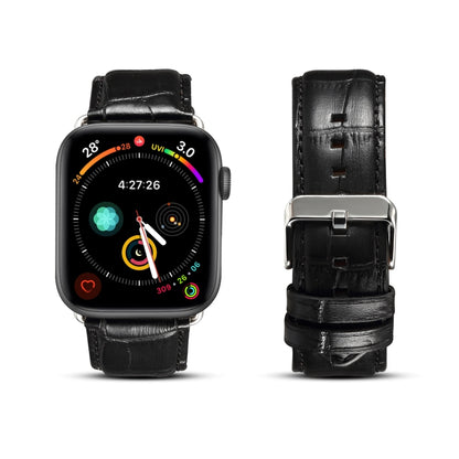 For Apple Watch Series 9&8&7 41mm / SE 3&SE 2&6&SE&5&4 40mm / 3&2&1 38mm Cowhide Crocodile Texture Strap Watch Band(Black) by bashfashion