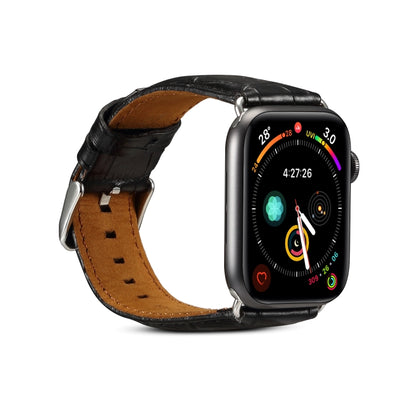 For Apple Watch Series 9&8&7 41mm / SE 3&SE 2&6&SE&5&4 40mm / 3&2&1 38mm Cowhide Crocodile Texture Strap Watch Band(Black) by bashfashion