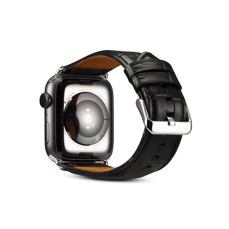 For Apple Watch Series 9&8&7 41mm / SE 3&SE 2&6&SE&5&4 40mm / 3&2&1 38mm Cowhide Crocodile Texture Strap Watch Band(Black) by bashfashion