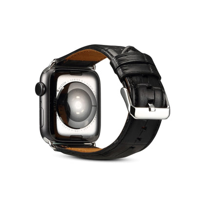 For Apple Watch Series 9&8&7 41mm / SE 3&SE 2&6&SE&5&4 40mm / 3&2&1 38mm Cowhide Crocodile Texture Strap Watch Band(Black) by bashfashion