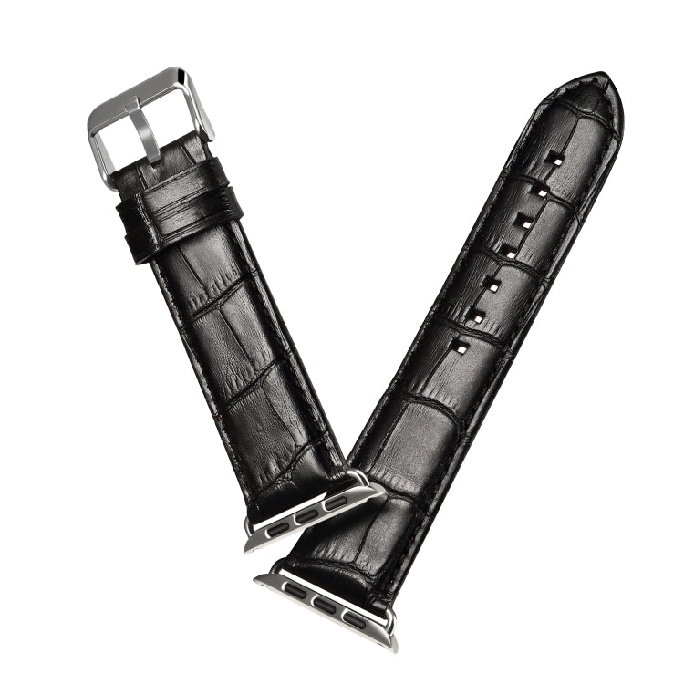 For Apple Watch Series 9&8&7 41mm / SE 3&SE 2&6&SE&5&4 40mm / 3&2&1 38mm Cowhide Crocodile Texture Strap Watch Band(Black) by bashfashion