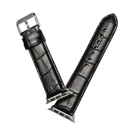 For Apple Watch Series 9&8&7 41mm / SE 3&SE 2&6&SE&5&4 40mm / 3&2&1 38mm Cowhide Crocodile Texture Strap Watch Band(Black) by bashfashion