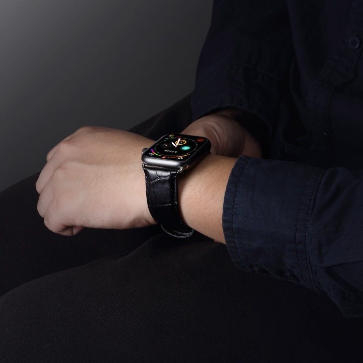 For Apple Watch Series 9&8&7 41mm / SE 3&SE 2&6&SE&5&4 40mm / 3&2&1 38mm Cowhide Crocodile Texture Strap Watch Band(Black) by bashfashion