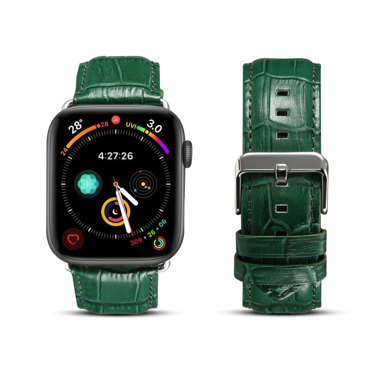 For Apple Watch Series 7 41mm / 6 & SE & 5 & 4 40mm / 3 & 2 & 1 38mm Cowhide Crocodile Texture Strap Watch Band(Green) by bashfashion