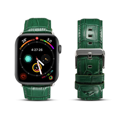 For Apple Watch Series 7 41mm / 6 & SE & 5 & 4 40mm / 3 & 2 & 1 38mm Cowhide Crocodile Texture Strap Watch Band(Green) by bashfashion
