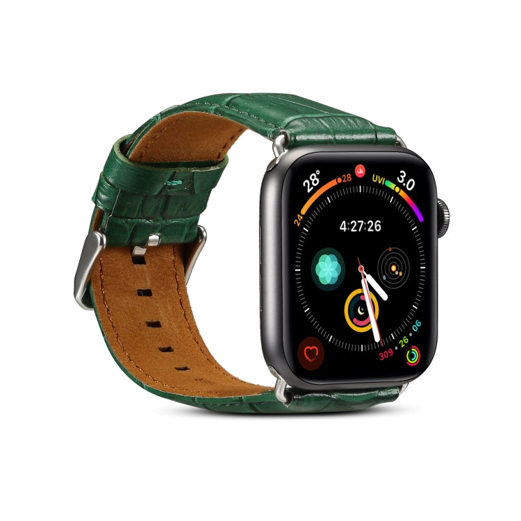 For Apple Watch Series 7 41mm / 6 & SE & 5 & 4 40mm / 3 & 2 & 1 38mm Cowhide Crocodile Texture Strap Watch Band(Green) by bashfashion