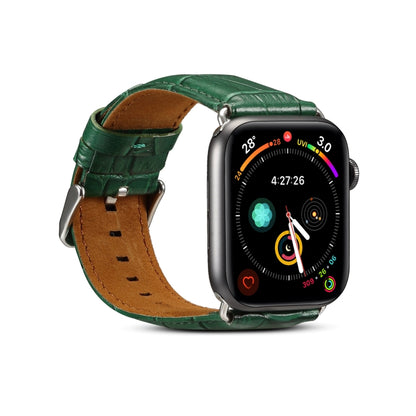 For Apple Watch Series 7 41mm / 6 & SE & 5 & 4 40mm / 3 & 2 & 1 38mm Cowhide Crocodile Texture Strap Watch Band(Green) by bashfashion