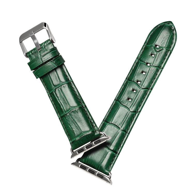 For Apple Watch Series 7 41mm / 6 & SE & 5 & 4 40mm / 3 & 2 & 1 38mm Cowhide Crocodile Texture Strap Watch Band(Green) by bashfashion