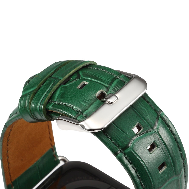 For Apple Watch Series 7 41mm / 6 & SE & 5 & 4 40mm / 3 & 2 & 1 38mm Cowhide Crocodile Texture Strap Watch Band(Green) by bashfashion