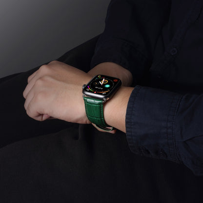 For Apple Watch Series 7 41mm / 6 & SE & 5 & 4 40mm / 3 & 2 & 1 38mm Cowhide Crocodile Texture Strap Watch Band(Green) by bashfashion